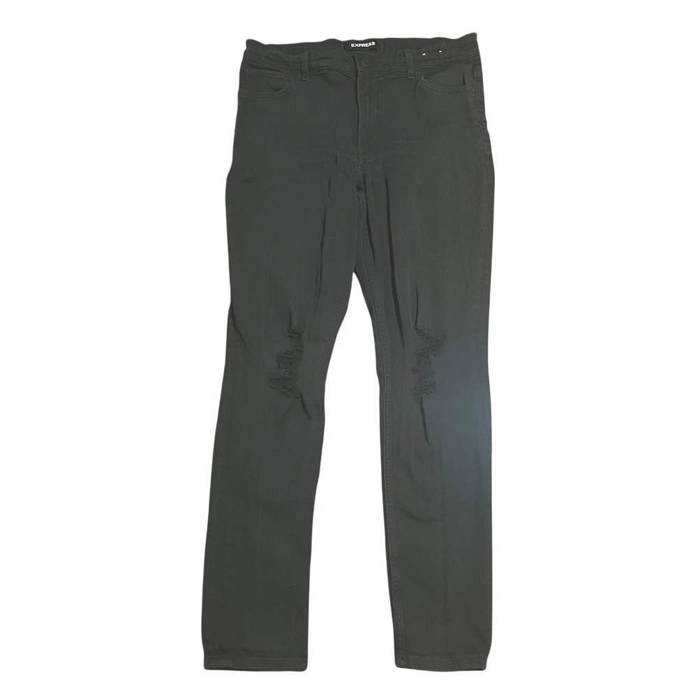 Express Legging High Rise Distressed Black Jeans Womens 12R Ripped Knee Stretch